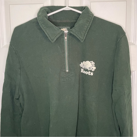 Roots Forest Green 1/4 Zip Cabin Pullover Sweater Sweatshirt Extra Large - Picture 3 of 7